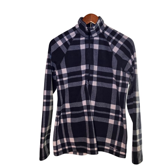 Eddie Bauer Women's Fleece Quarter Zip Pullover Plaid Blue White Size M - Picture 1 of 6
